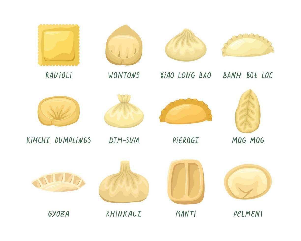 conjunto vectorial de ilustraciones de albóndigas de diferentes países del mundo. cocina nacional. vector