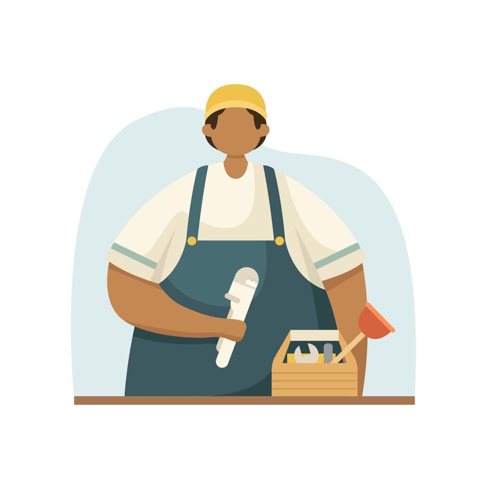 Vector illustration of a plumber in a form with tools. Profession. Flat style