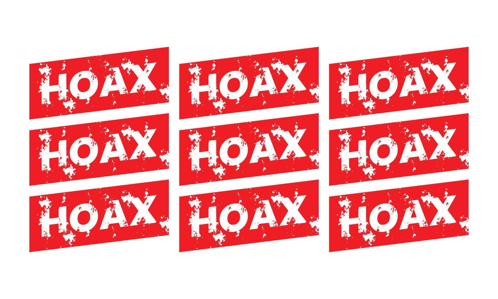 Stylish texture stamp icon. Red antique seal. Old and damaged sticker labels. Scratched mark. Isolated on a white background. Hoax vector illustration image. hoax sign