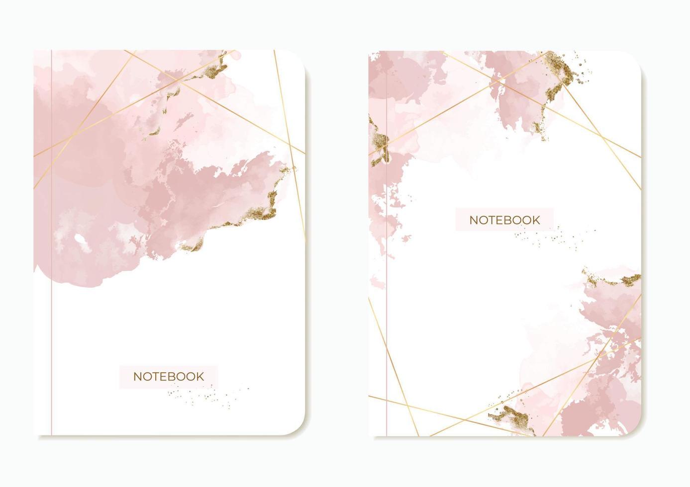 Collection of notebook covers with watercolour stains. Great for diaries, diaries, scrapbooks. Vector layouts