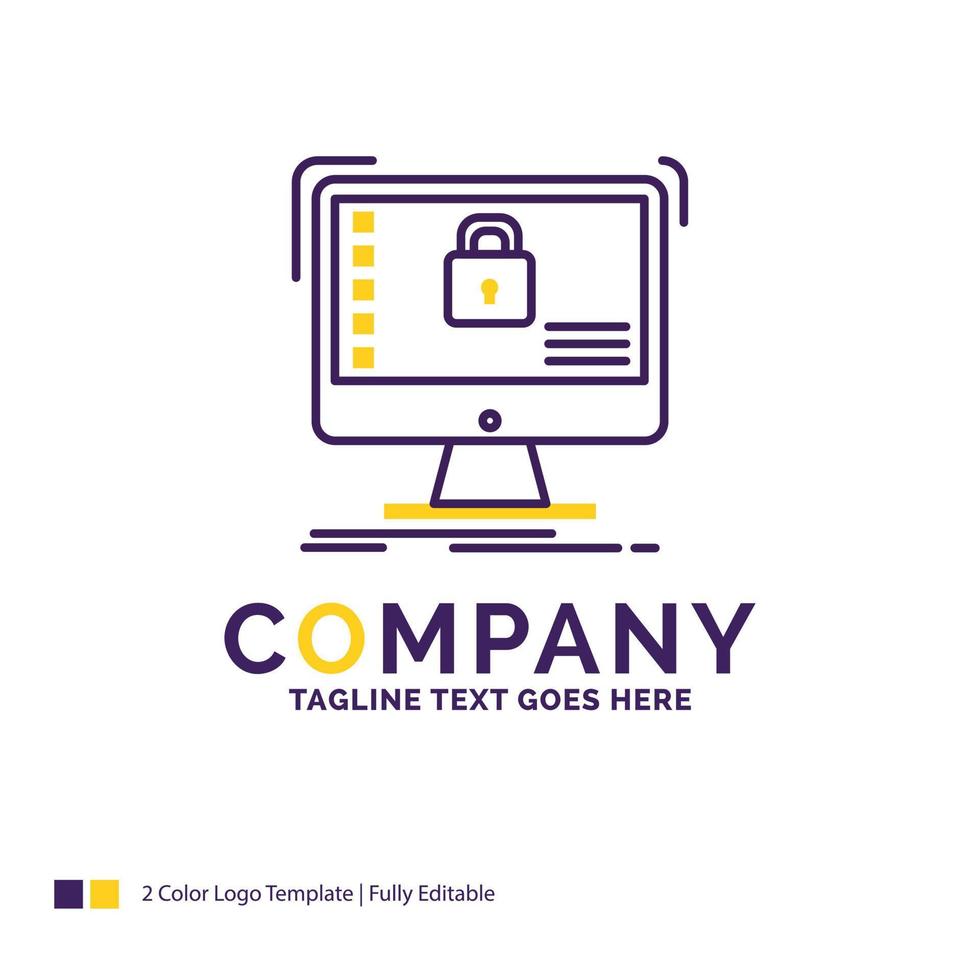 Company Name Logo Design For secure. protection. safe. system. data. Purple and yellow Brand Name Design with place for Tagline. Creative Logo template for Small and Large Business. vector