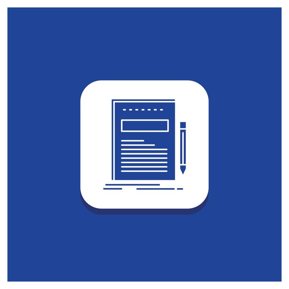 Blue Round Button for Business. document. file. paper. presentation Glyph icon vector