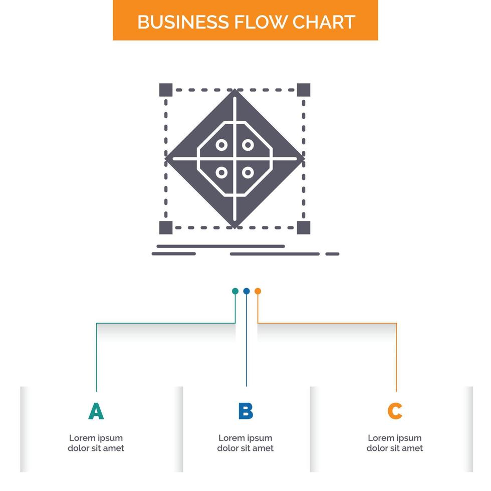 arquitectura. grupo. cuadrícula. modelo. diseño de diagrama de flujo empresarial de preparación con 3 pasos. icono de glifo para el lugar de plantilla de fondo de presentación para texto. vector