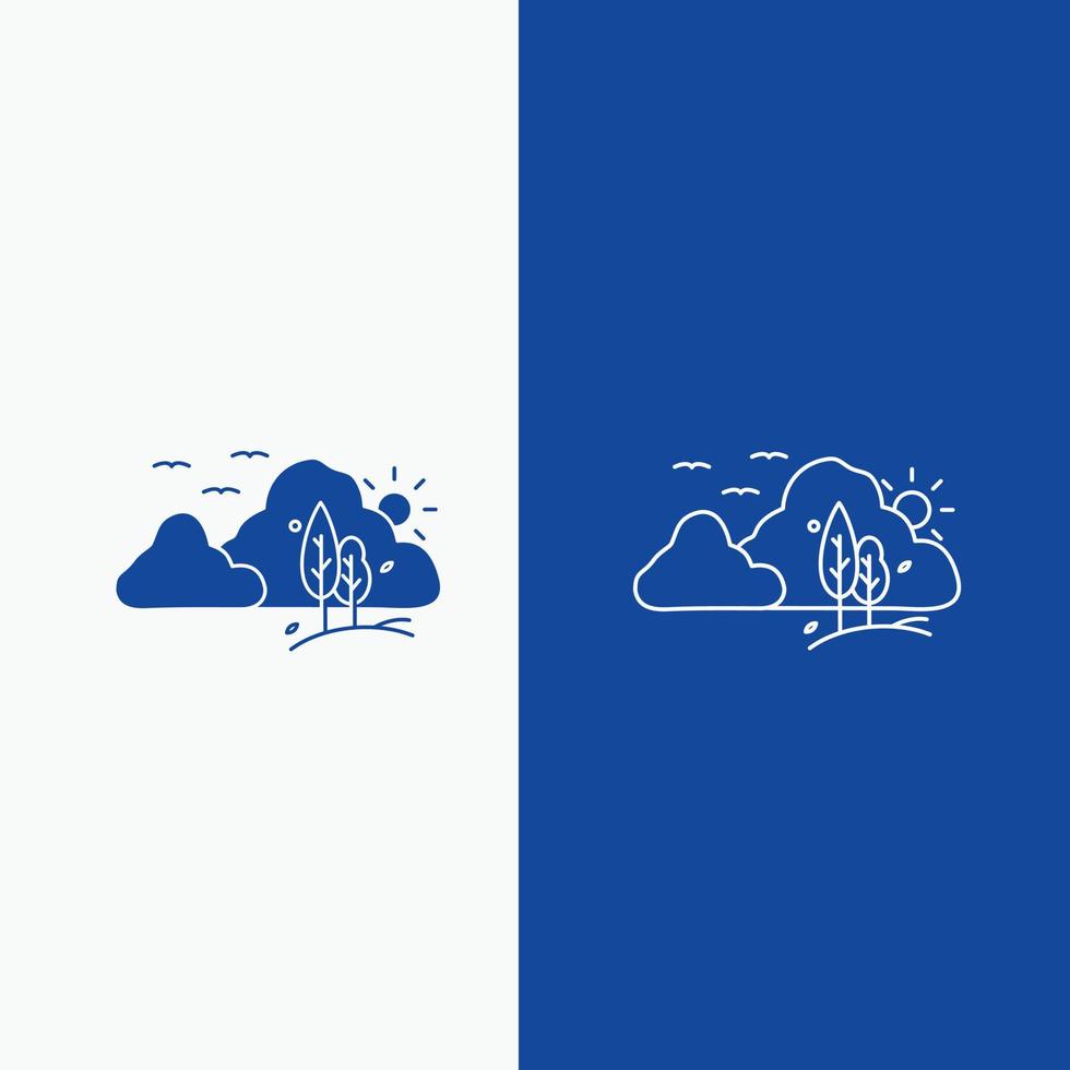 mountain. landscape. hill. nature. tree Line and Glyph web Button in Blue color Vertical Banner for UI and UX. website or mobile application vector