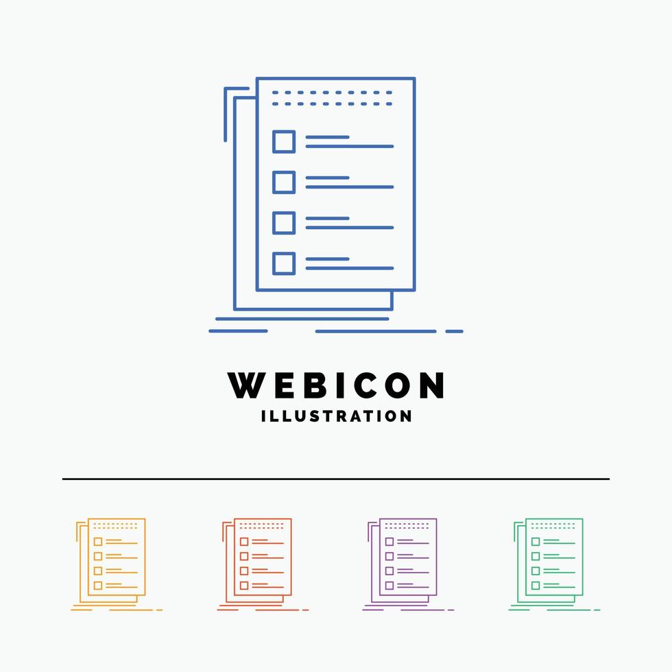 Check. checklist. list. task. to do 5 Color Line Web Icon Template isolated on white. Vector illustration
