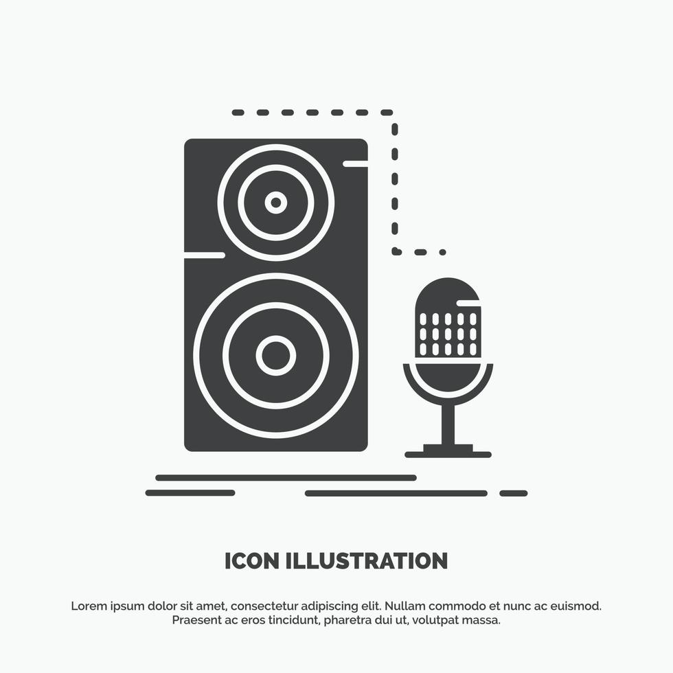 Live. mic. microphone. record. sound Icon. glyph vector gray symbol for