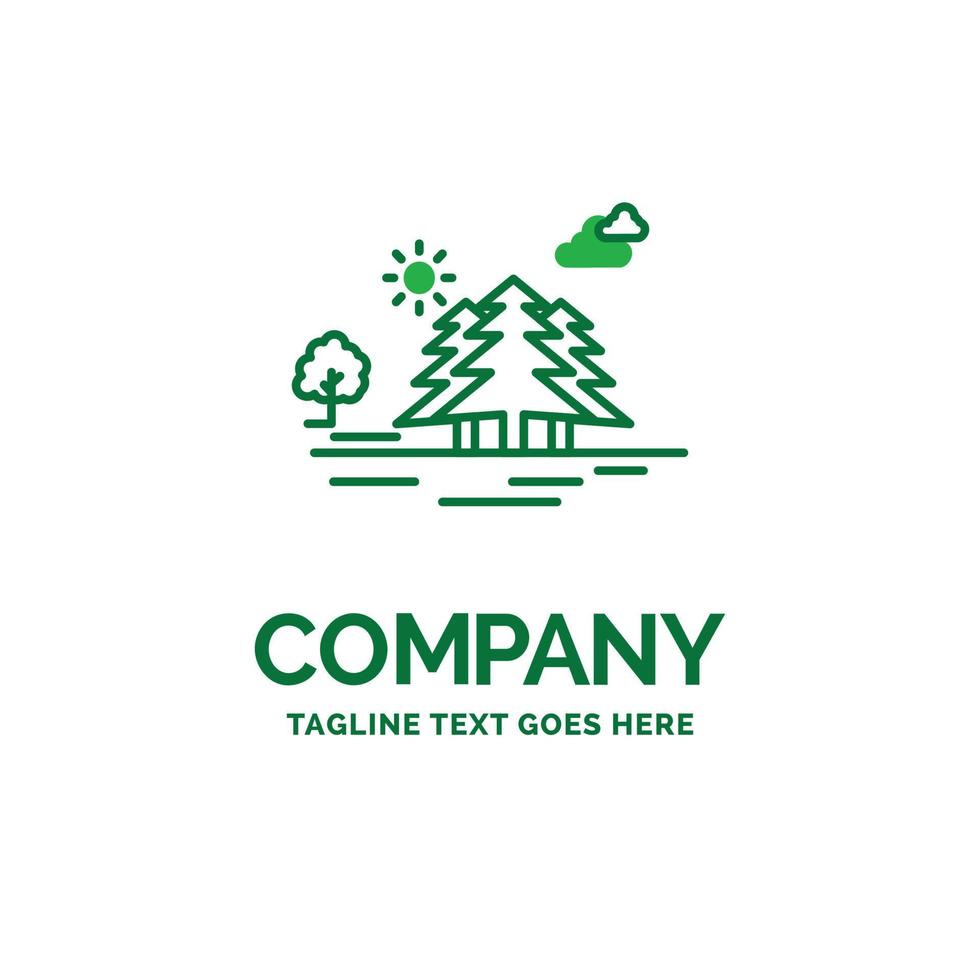 . montaña. Cerro. paisaje. naturaleza. plantilla de logotipo de empresa plana de nubes. diseño creativo de marca verde. vector