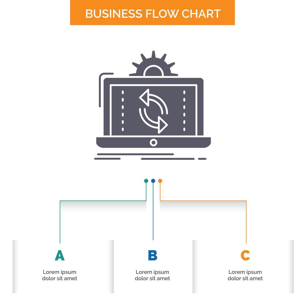 data. processing. Analysis. reporting. sync Business Flow Chart Design with 3 Steps. Glyph Icon For Presentation Background Template Place for text. vector
