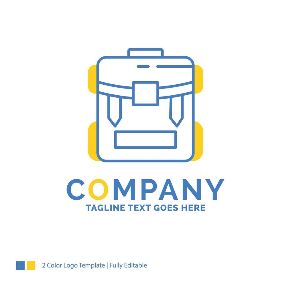 bag. camping. zipper. hiking. luggage Blue Yellow Business Logo template. Creative Design Template Place for Tagline. vector