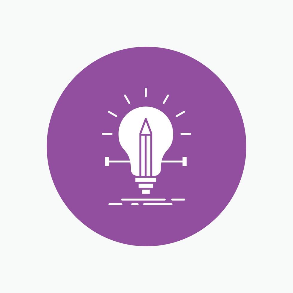 bulb. creative. solution. light. pencil White Glyph Icon in Circle. Vector Button illustration