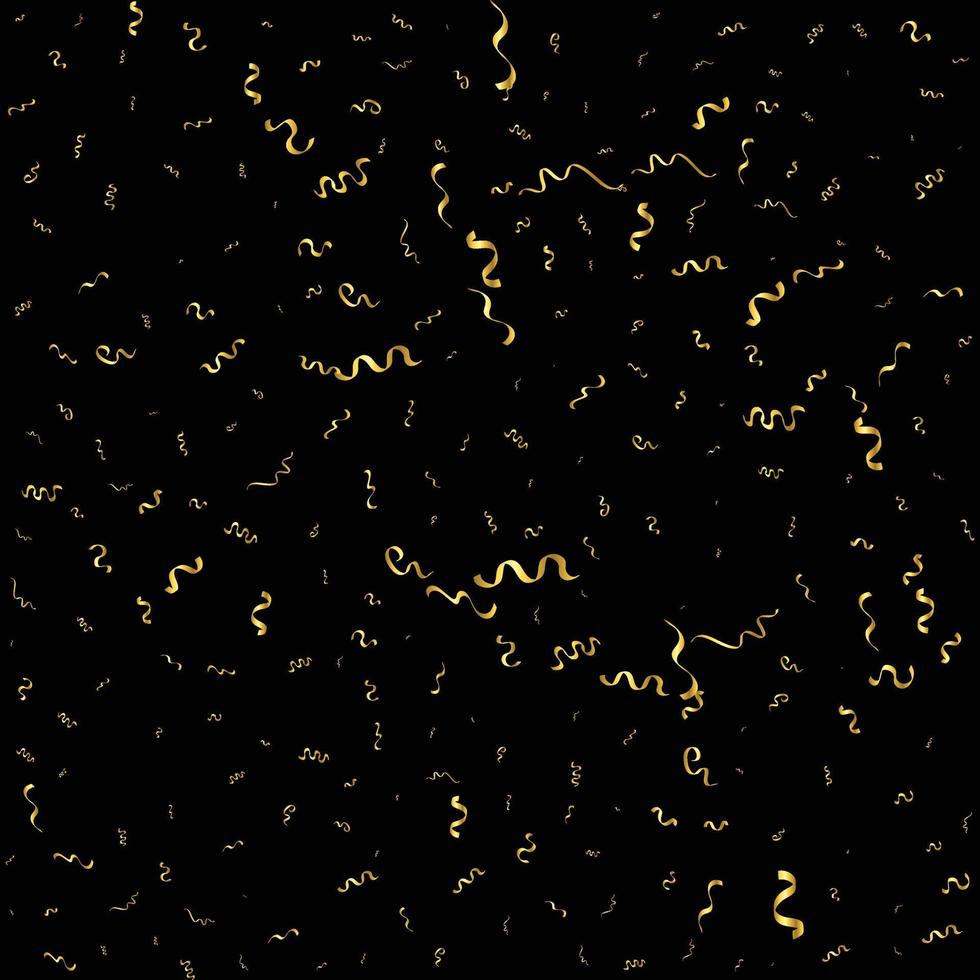 Golden Confetti And Streamer Ribbon Falling On Black Background. Vector