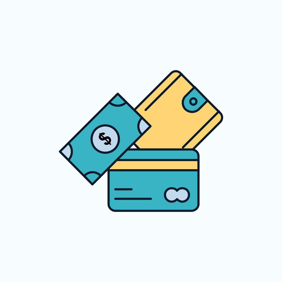 tarjeta de crédito. dinero. divisa. dólar. icono de billetera plana. signo y símbolos verdes y amarillos para el sitio web y la aplicación móvil. ilustración vectorial vector