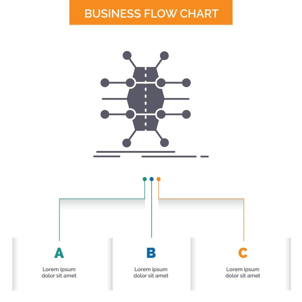 distribución. cuadrícula. infraestructura. la red. diseño de diagrama de flujo empresarial inteligente con 3 pasos. icono de glifo para el lugar de plantilla de fondo de presentación para texto. vector