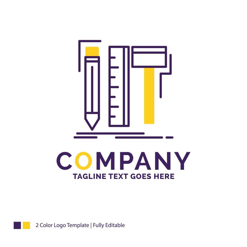 Company Name Logo Design For Design. designer. digital. tools. pencil. Purple and yellow Brand Name Design with place for Tagline. Creative Logo template for Small and Large Business. vector