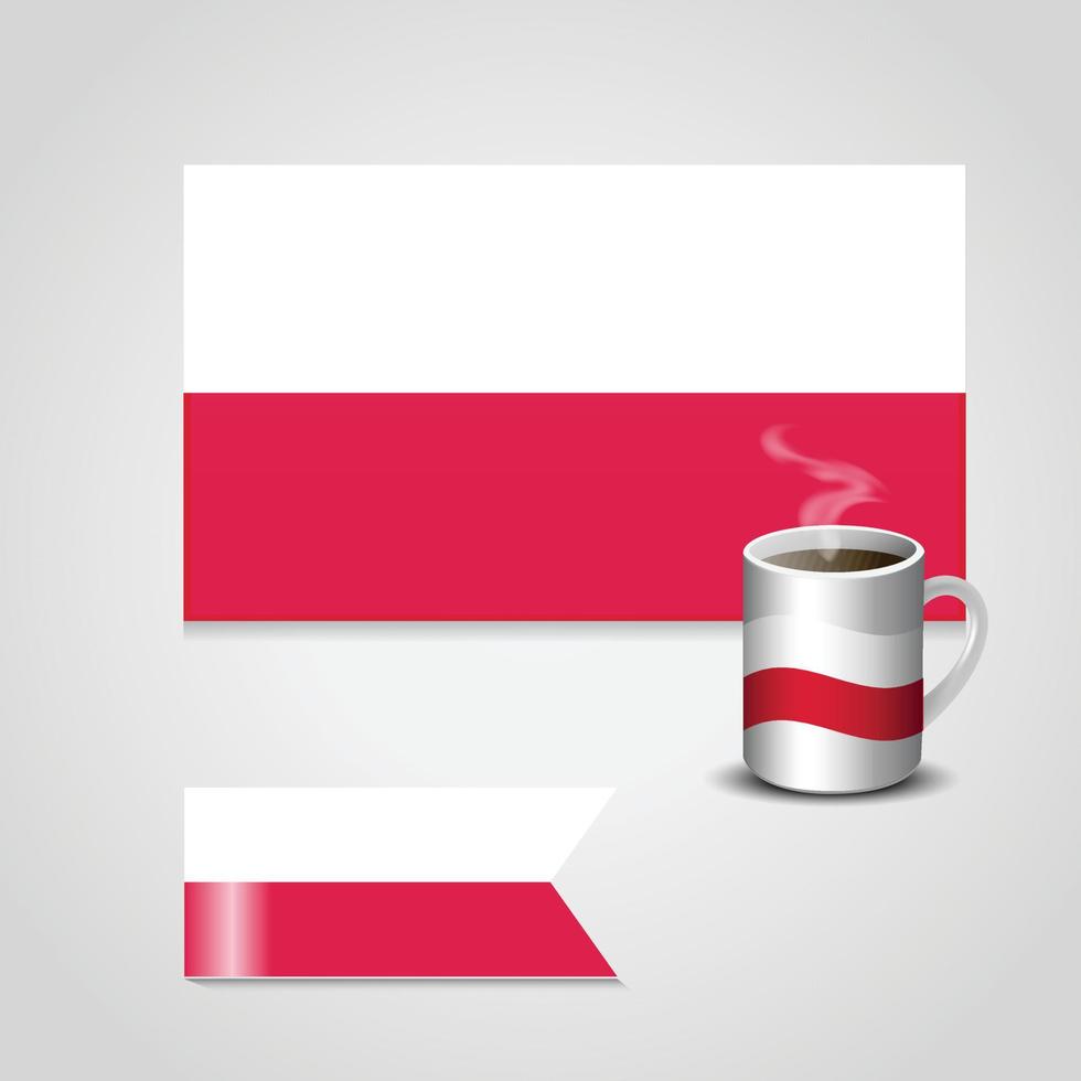 bandera de polonia impresa en taza de café y bandera pequeña vector
