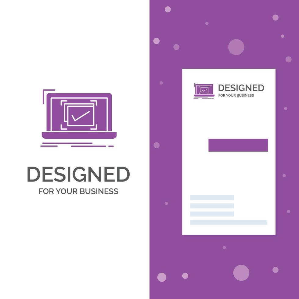 Business Logo for system. monitoring. checklist. Good. OK. Vertical Purple Business .Visiting Card template. Creative background vector illustration