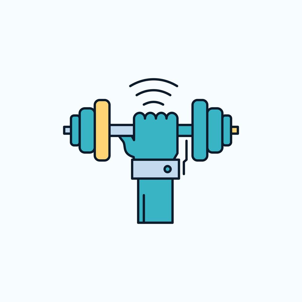 Dumbbell. gain. lifting. power. sport Flat Icon. green and Yellow sign and symbols for website and Mobile appliation. vector illustration