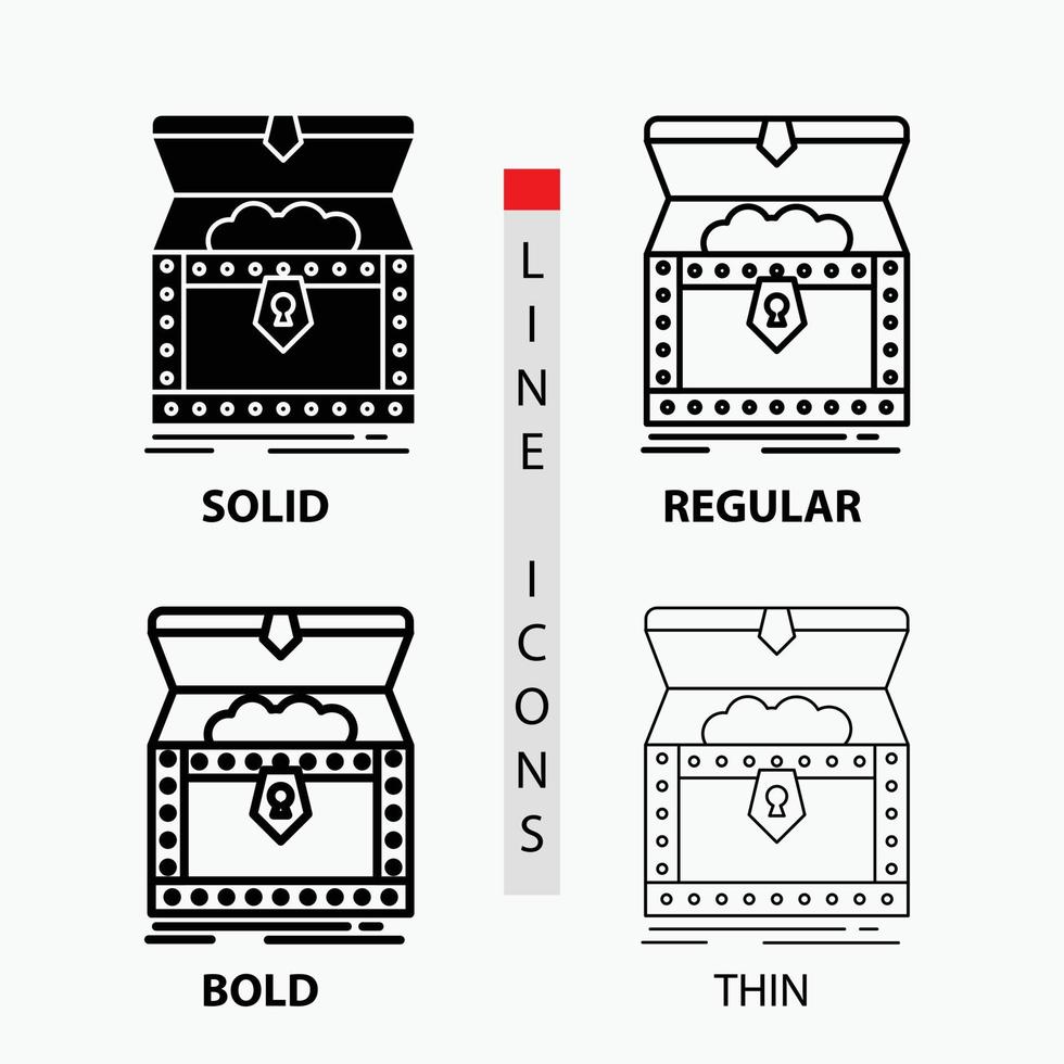 Box. chest. gold. reward. treasure Icon in Thin. Regular. Bold Line and Glyph Style. Vector illustration