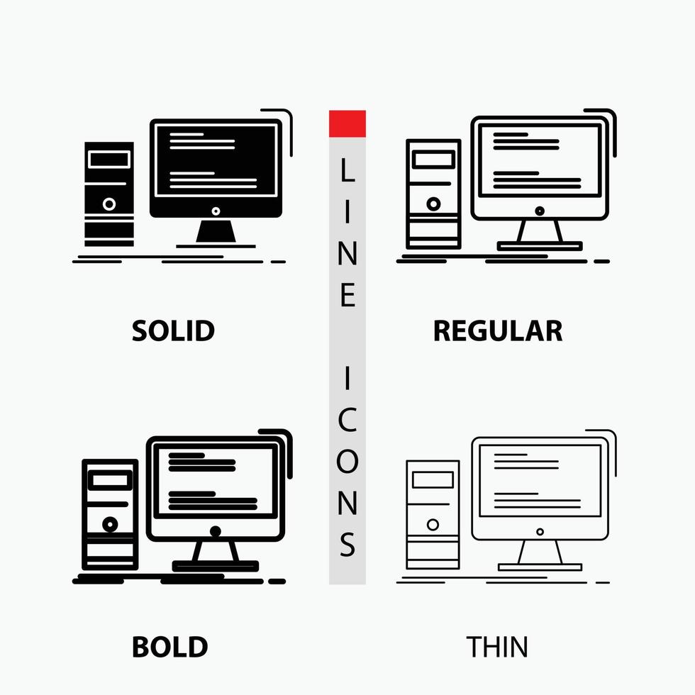 Computer. desktop. gaming. pc. personal Icon in Thin. Regular. Bold Line and Glyph Style. Vector illustration