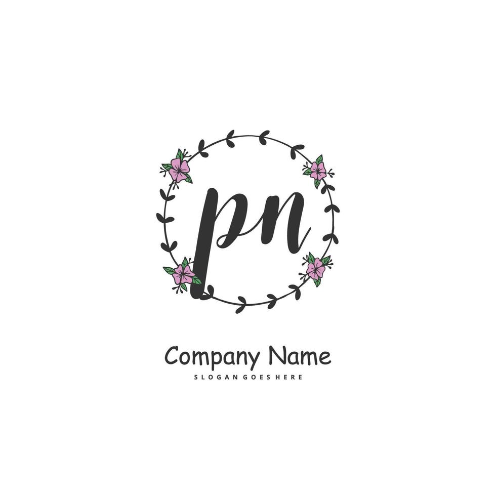 PN Initial handwriting and signature logo design with circle. Beautiful design handwritten logo for fashion, team, wedding, luxury logo. vector