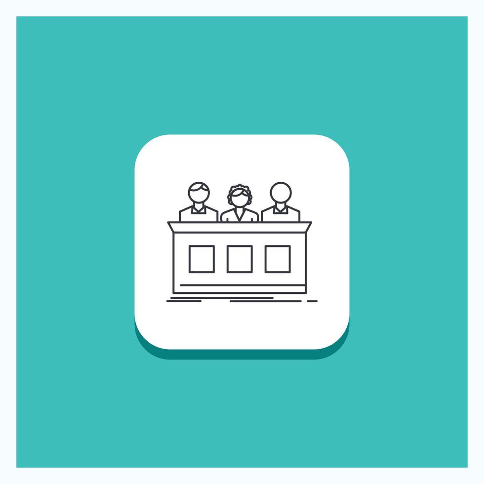 Round Button for competition. contest. expert. judge. jury Line icon Turquoise Background vector