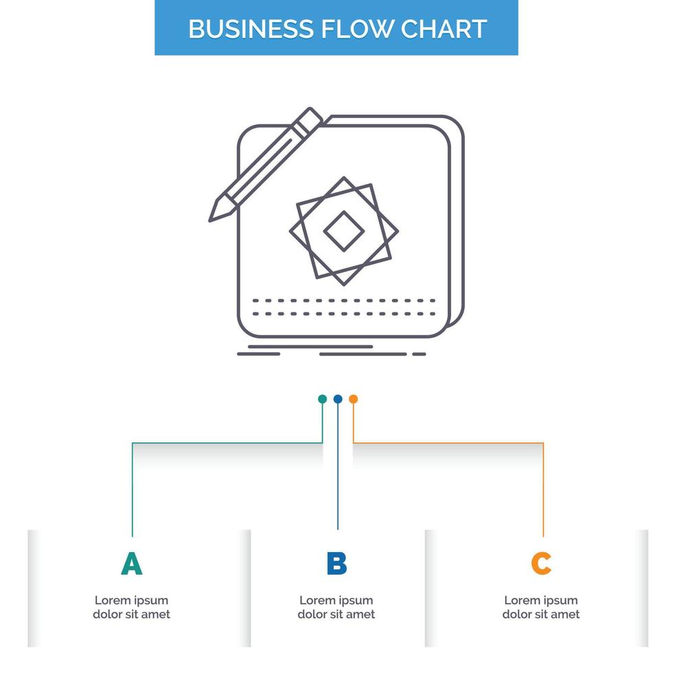 Design. App. Logo. Application. Design Business Flow Chart Design with 3 Steps. Line Icon For Presentation Background Template Place for text vector