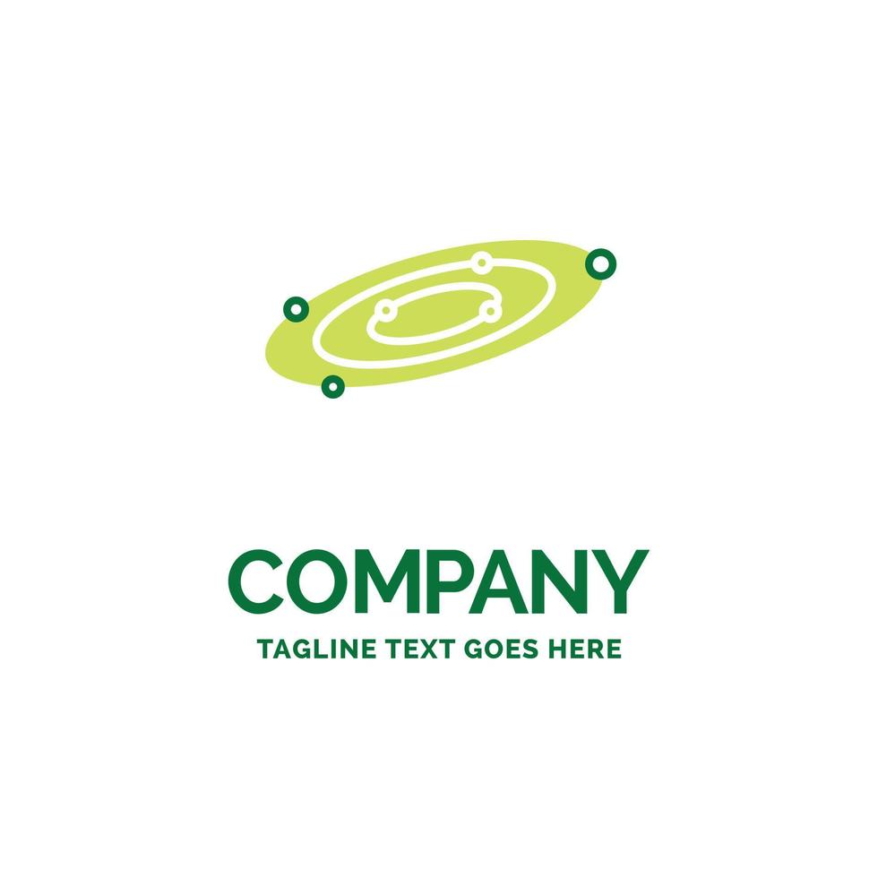 Galaxy. astronomy. planets. system. universe Flat Business Logo template. Creative Green Brand Name Design. vector
