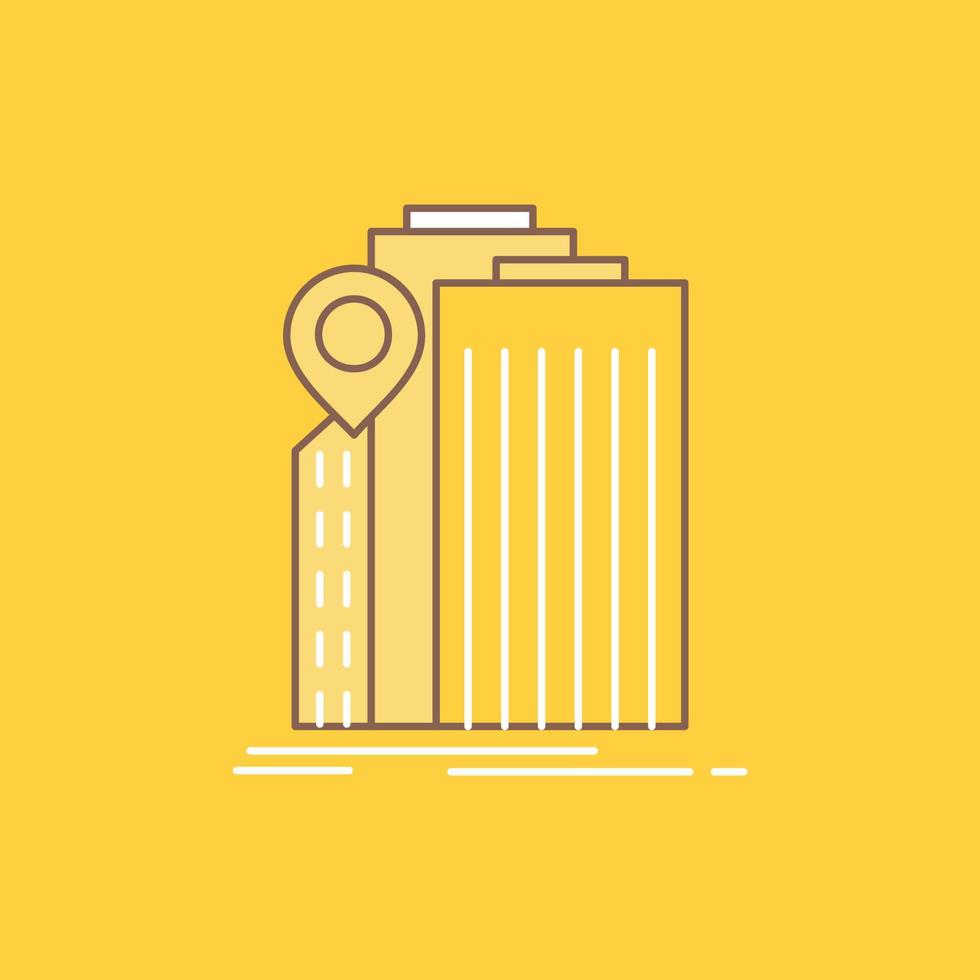 bank. banking. building. federal. government Flat Line Filled Icon. Beautiful Logo button over yellow background for UI and UX. website or mobile application vector