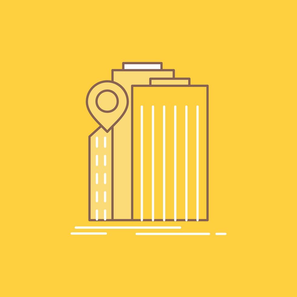 banco. bancario. edificio. federal. icono lleno de línea plana del gobierno. hermoso botón de logotipo sobre fondo amarillo para ui y ux. sitio web o aplicación móvil vector