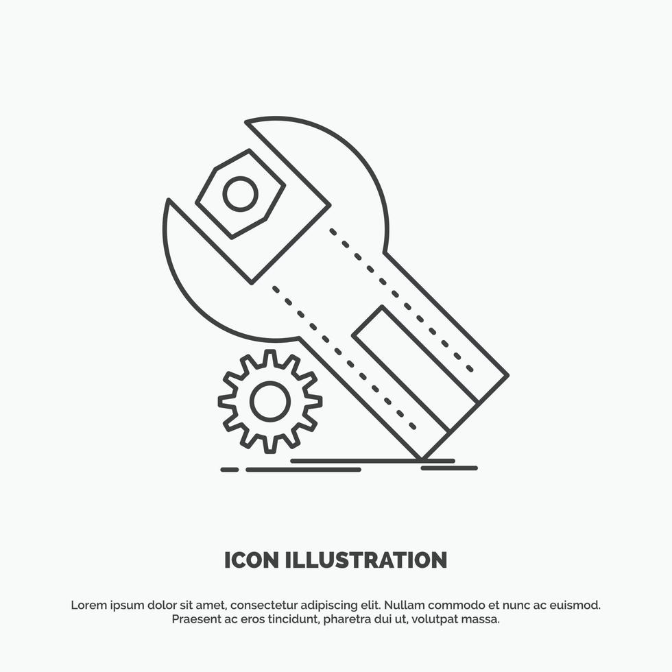 ajustes. aplicación instalación. mantenimiento. icono de servicio símbolo gris vectorial de línea para ui y ux. sitio web o aplicación móvil vector