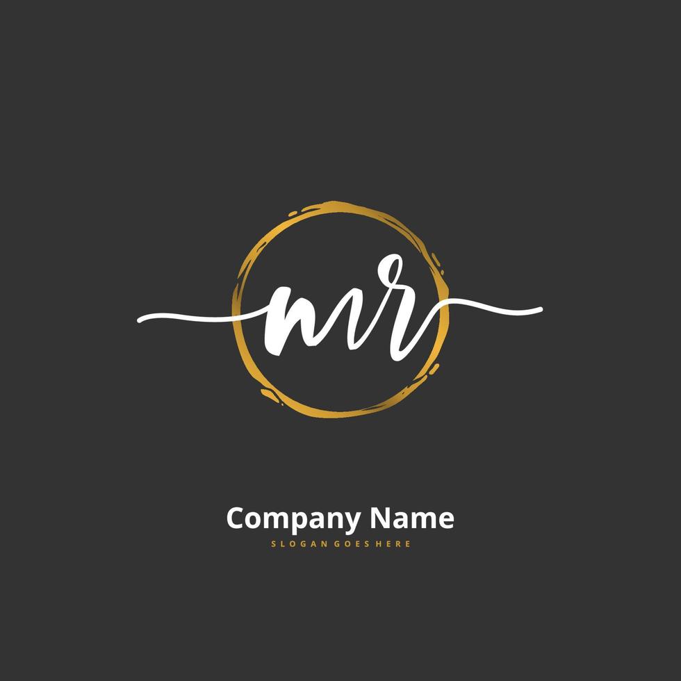 MR Initial handwriting and signature logo design with circle. Beautiful design handwritten logo for fashion, team, wedding, luxury logo. vector