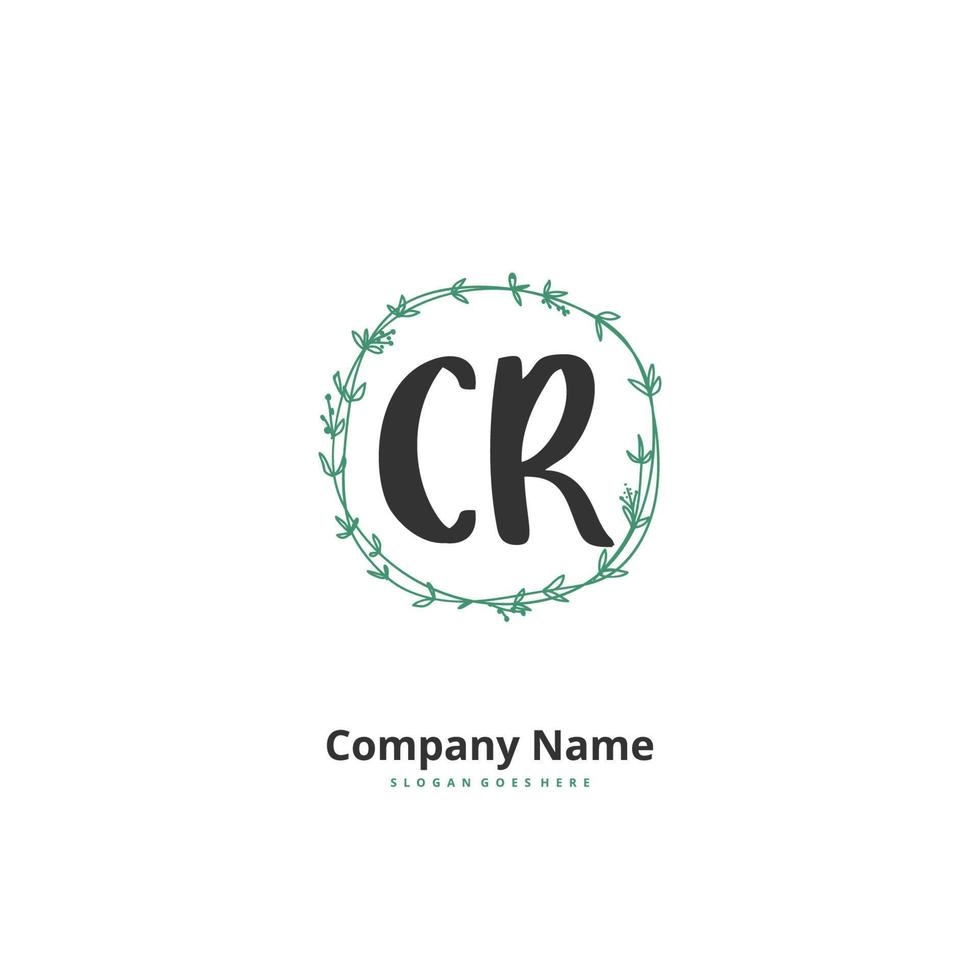 cr escritura inicial a mano y diseño de logotipo de firma con círculo. hermoso diseño de logotipo escrito a mano para moda, equipo, boda, logotipo de lujo. vector