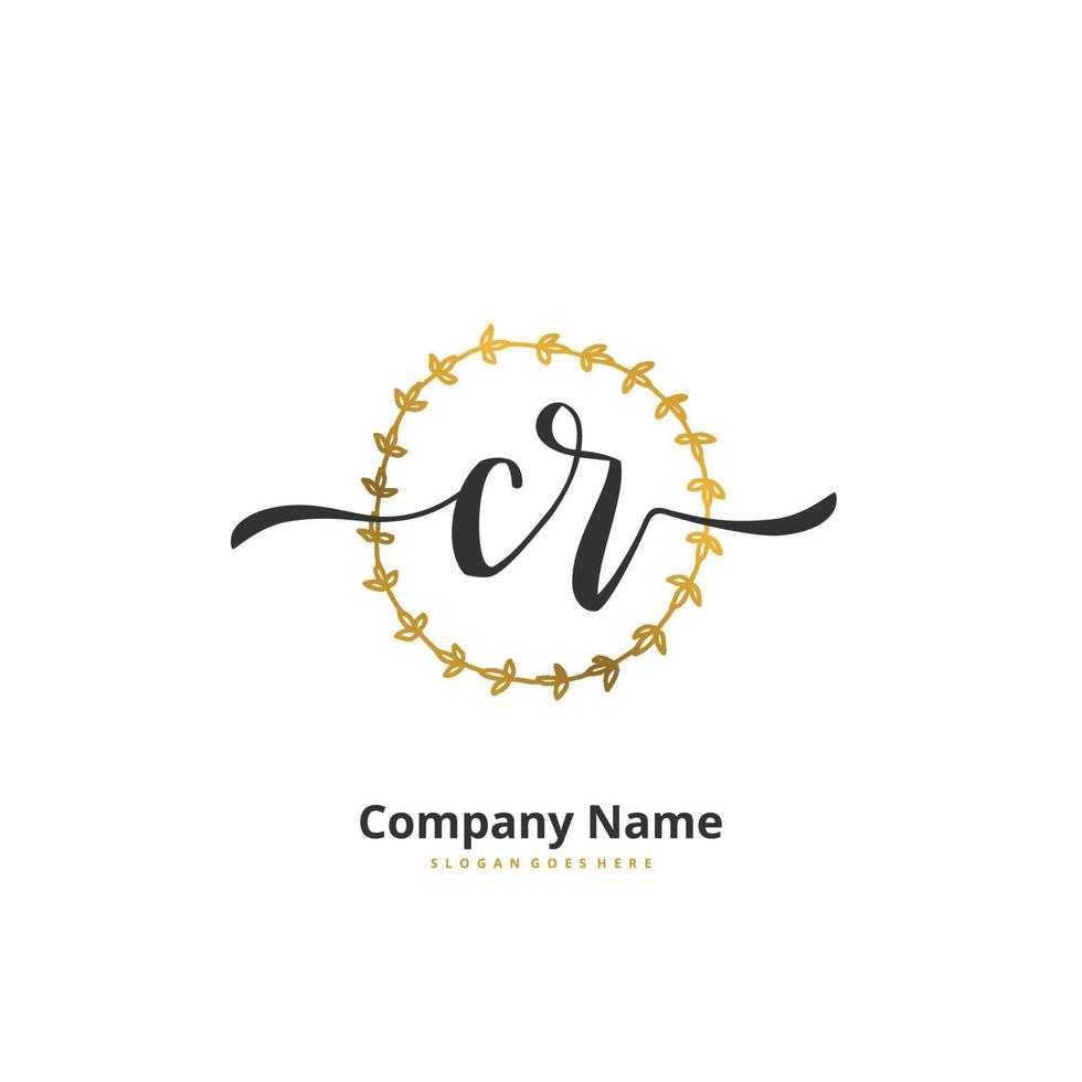 cr escritura inicial a mano y diseño de logotipo de firma con círculo. hermoso diseño de logotipo escrito a mano para moda, equipo, boda, logotipo de lujo. vector