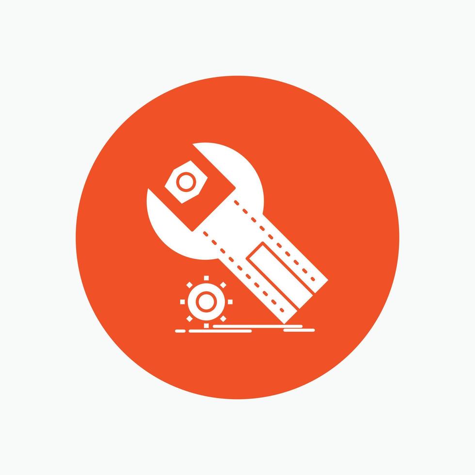 settings. App. installation. maintenance. service White Glyph Icon in Circle. Vector Button illustration