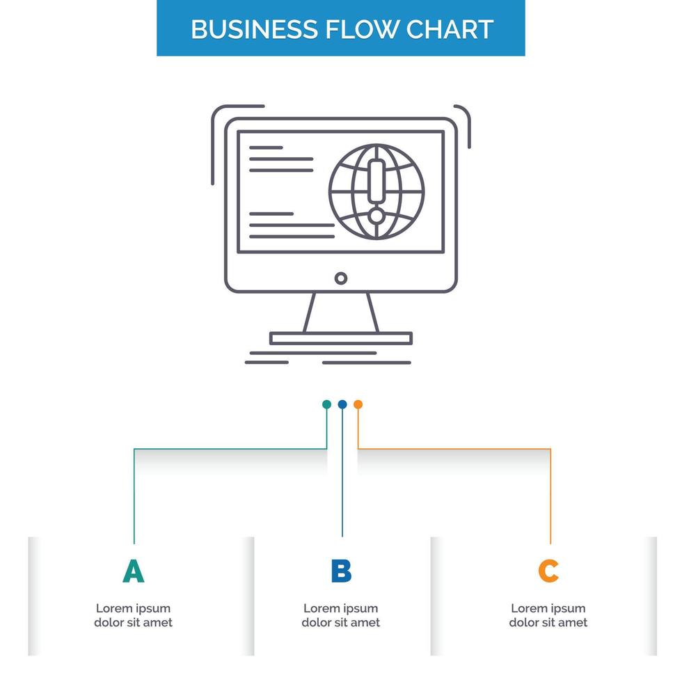 información. contenido. desarrollo. sitio web. diseño de diagrama de flujo de negocios web con 3 pasos. icono de línea para el lugar de plantilla de fondo de presentación para texto vector