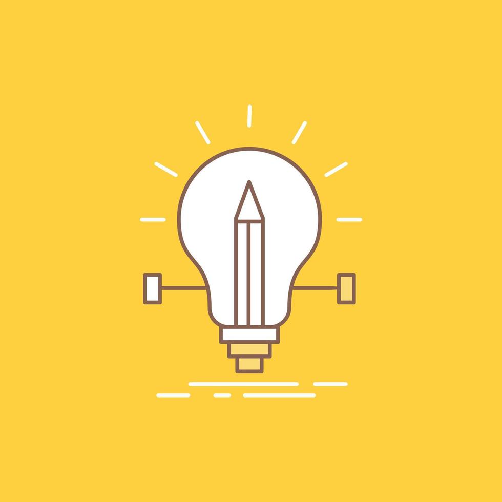 bulb. creative. solution. light. pencil Flat Line Filled Icon. Beautiful Logo button over yellow background for UI and UX. website or mobile application vector