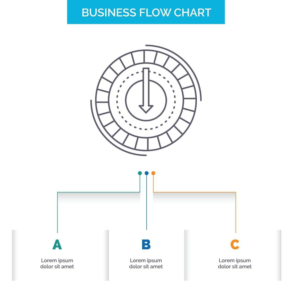 Consumption. cost. expense. lower. reduce Business Flow Chart Design with 3 Steps. Line Icon For Presentation Background Template Place for text vector