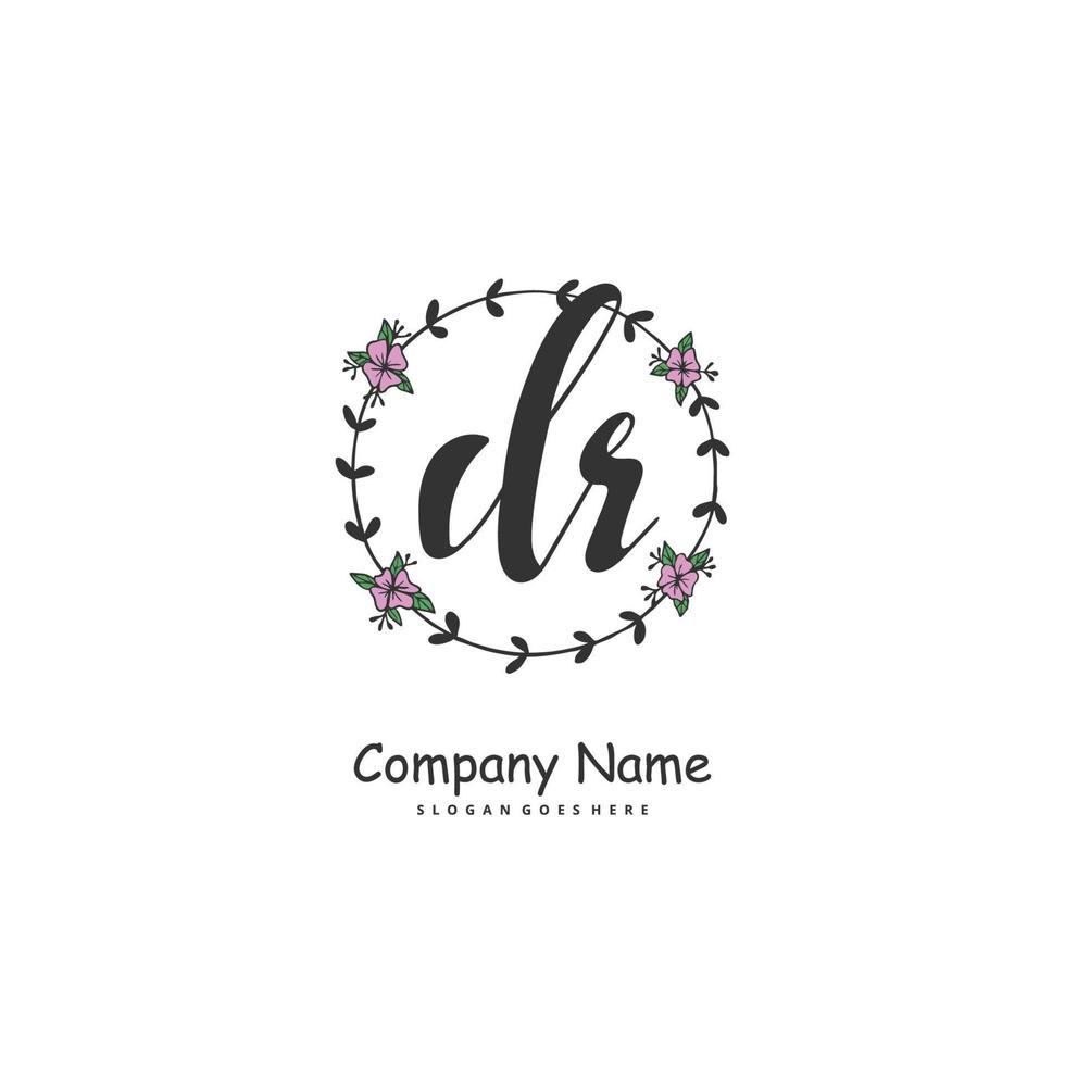 DR Initial handwriting and signature logo design with circle. Beautiful design handwritten logo for fashion, team, wedding, luxury logo. vector