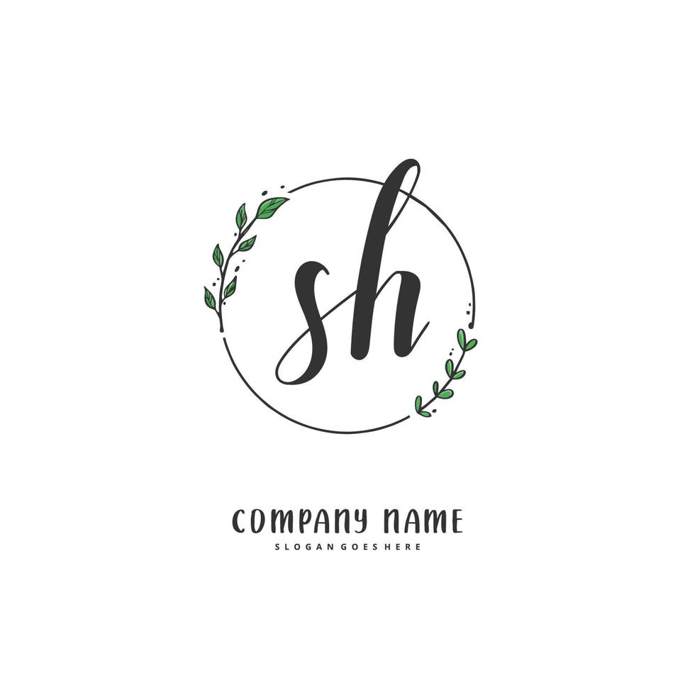 SH Initial handwriting and signature logo design with circle. Beautiful design handwritten logo for fashion, team, wedding, luxury logo. vector