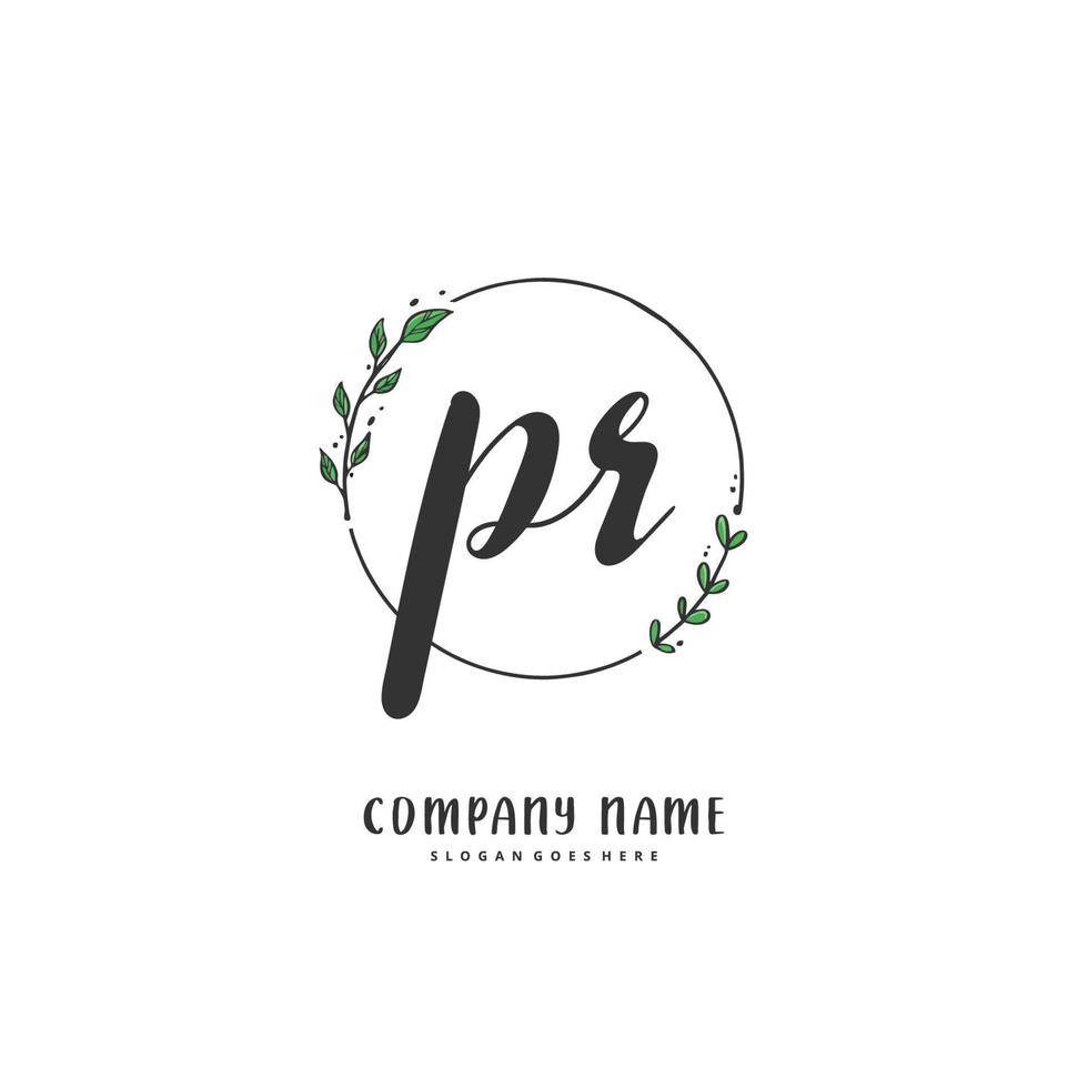 pr letra inicial y diseño de logotipo de firma con círculo. hermoso diseño de logotipo escrito a mano para moda, equipo, boda, logotipo de lujo. vector