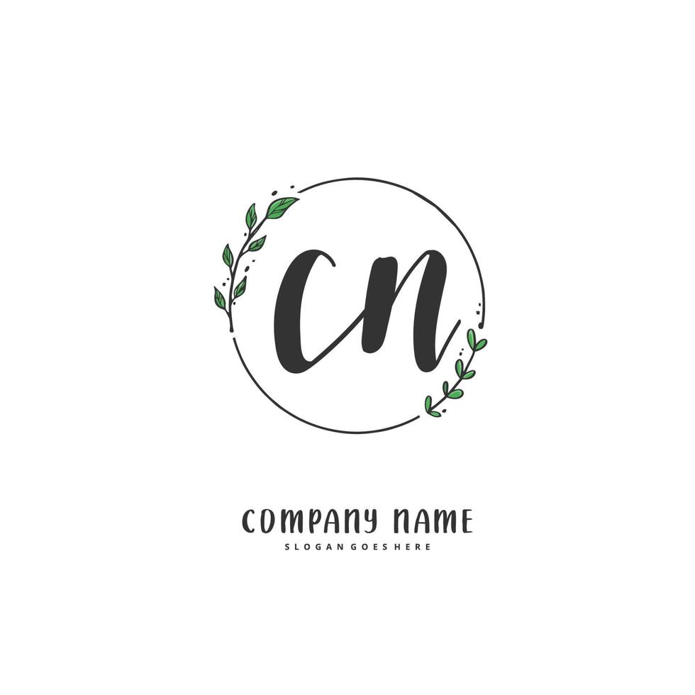 cn escritura a mano inicial y diseño de logotipo de firma con círculo. hermoso diseño de logotipo escrito a mano para moda, equipo, boda, logotipo de lujo. vector