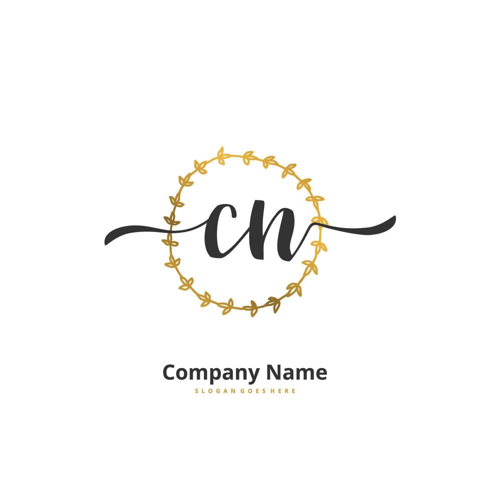 cn escritura a mano inicial y diseño de logotipo de firma con círculo. hermoso diseño de logotipo escrito a mano para moda, equipo, boda, logotipo de lujo. vector