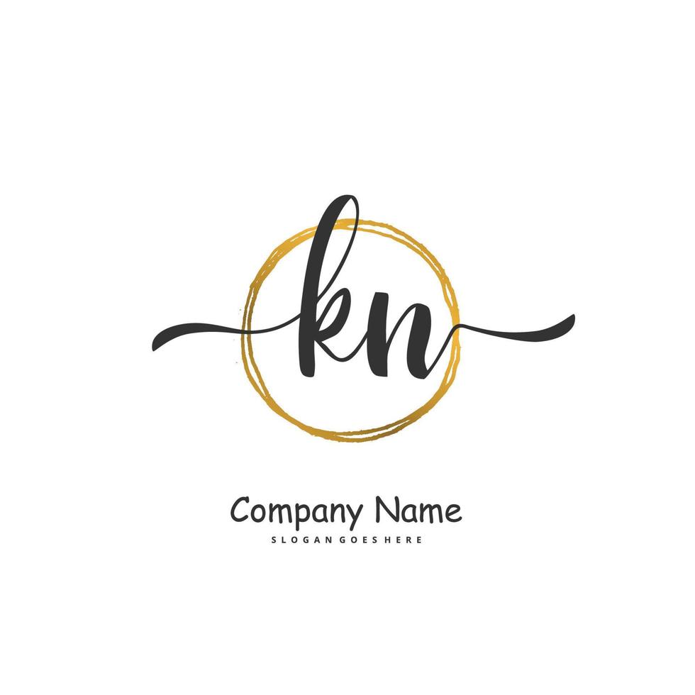 KN Initial handwriting and signature logo design with circle. Beautiful design handwritten logo for fashion, team, wedding, luxury logo. vector