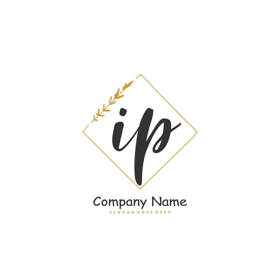 IP Initial handwriting and signature logo design with circle. Beautiful design handwritten logo for fashion, team, wedding, luxury logo. vector