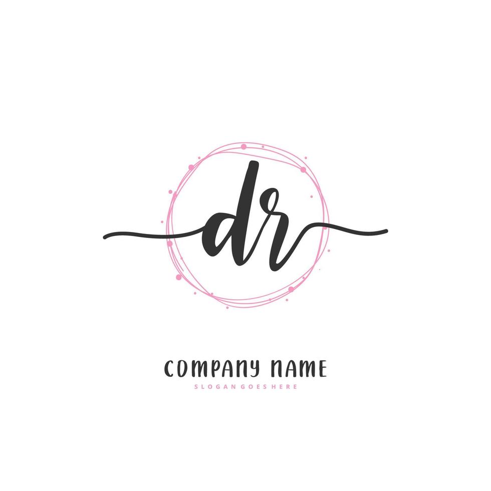 DR Initial handwriting and signature logo design with circle. Beautiful design handwritten logo for fashion, team, wedding, luxury logo. vector