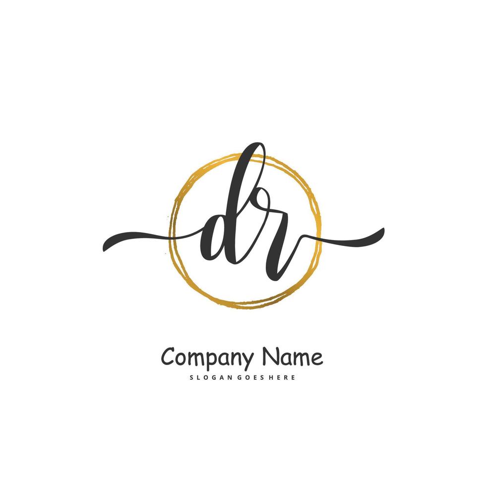 DR Initial handwriting and signature logo design with circle. Beautiful design handwritten logo for fashion, team, wedding, luxury logo. vector