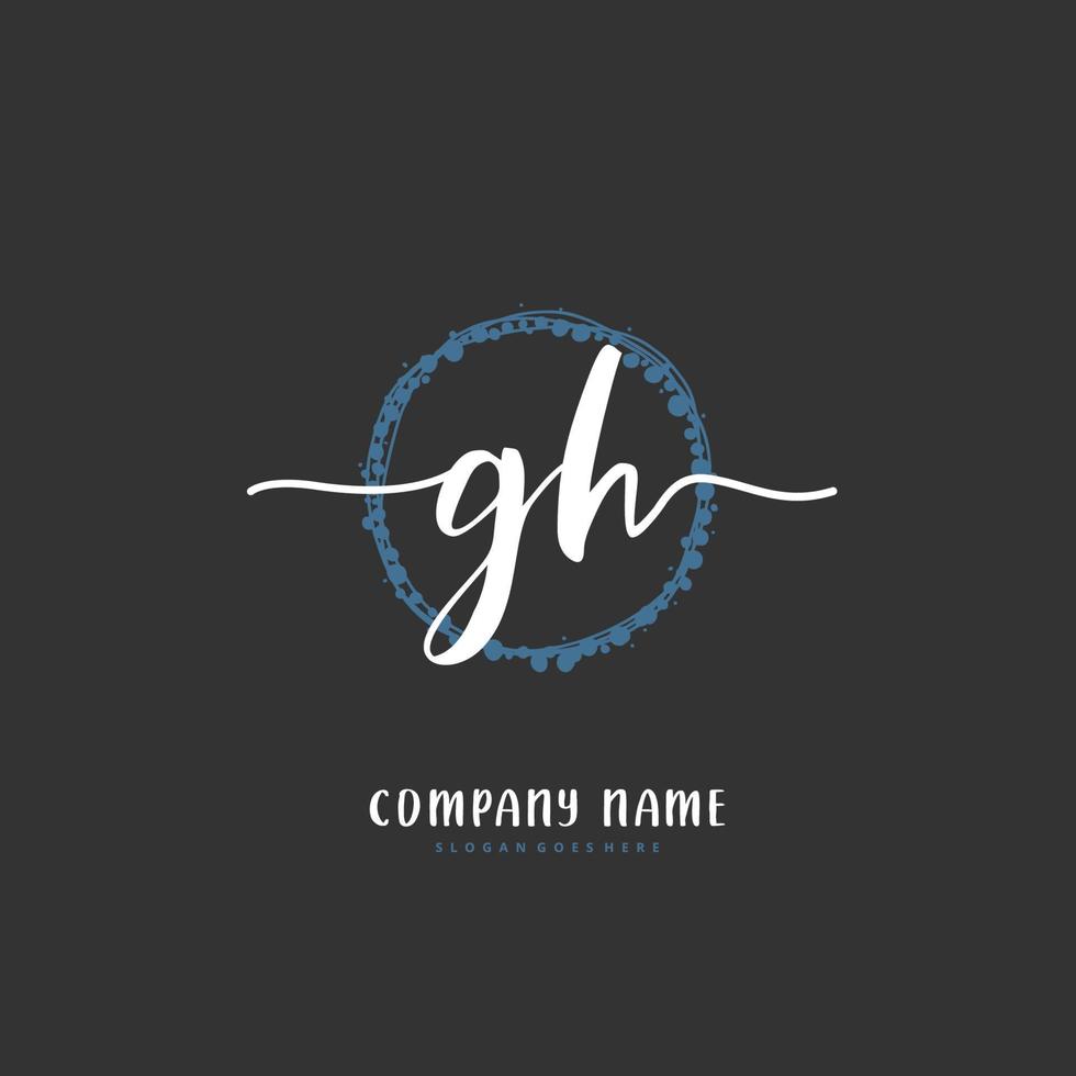 gh escritura a mano inicial y diseño de logotipo de firma con círculo. hermoso diseño de logotipo escrito a mano para moda, equipo, boda, logotipo de lujo. vector