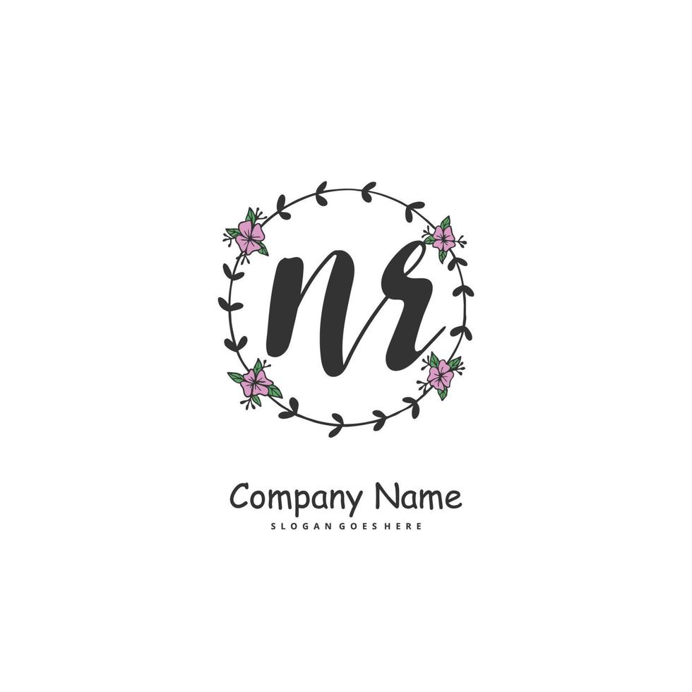 NR Initial handwriting and signature logo design with circle. Beautiful design handwritten logo for fashion, team, wedding, luxury logo. vector