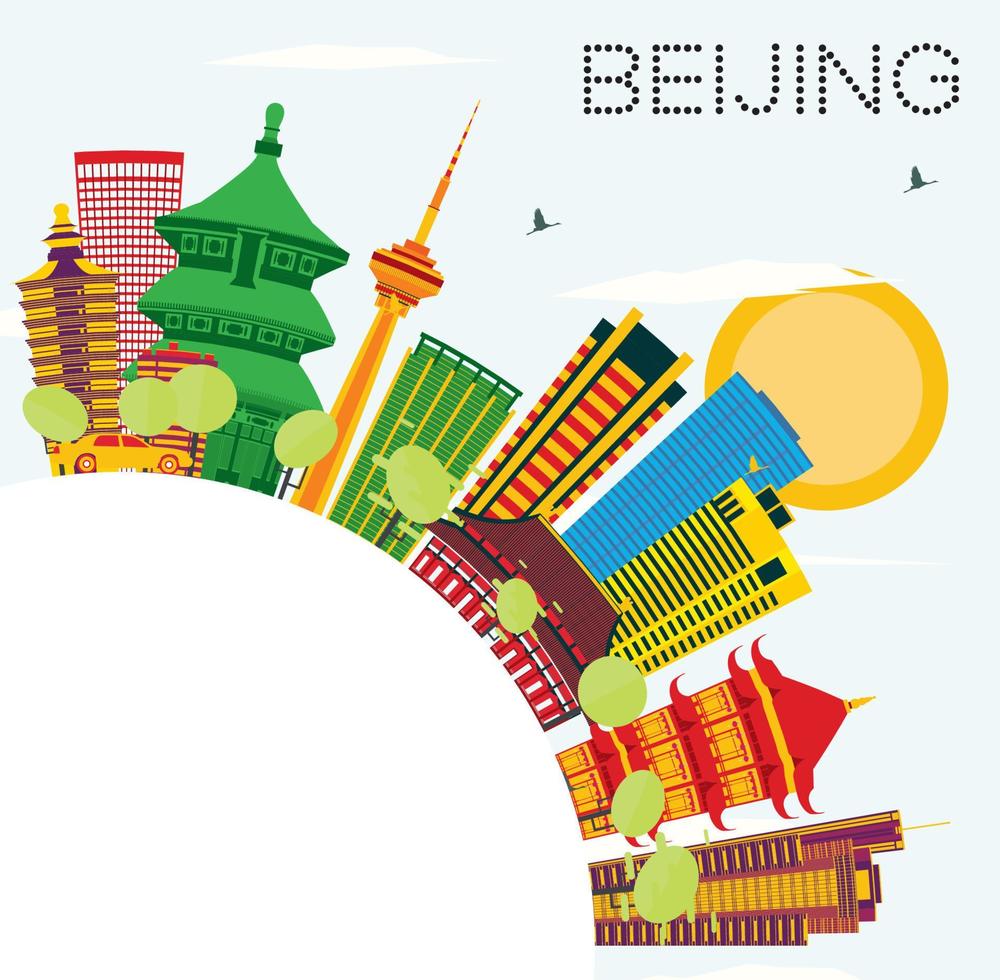 Beijing Skyline with Color Buildings, Blue Sky and Copy Space. vector