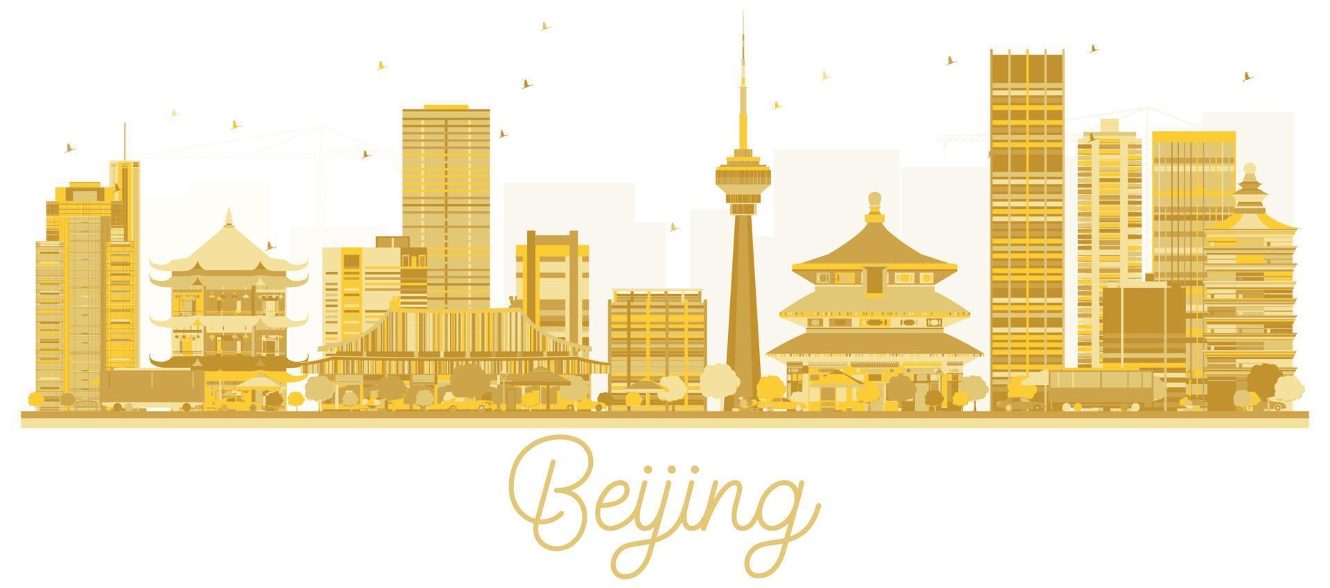 silueta dorada del horizonte de la ciudad de beijing. vector